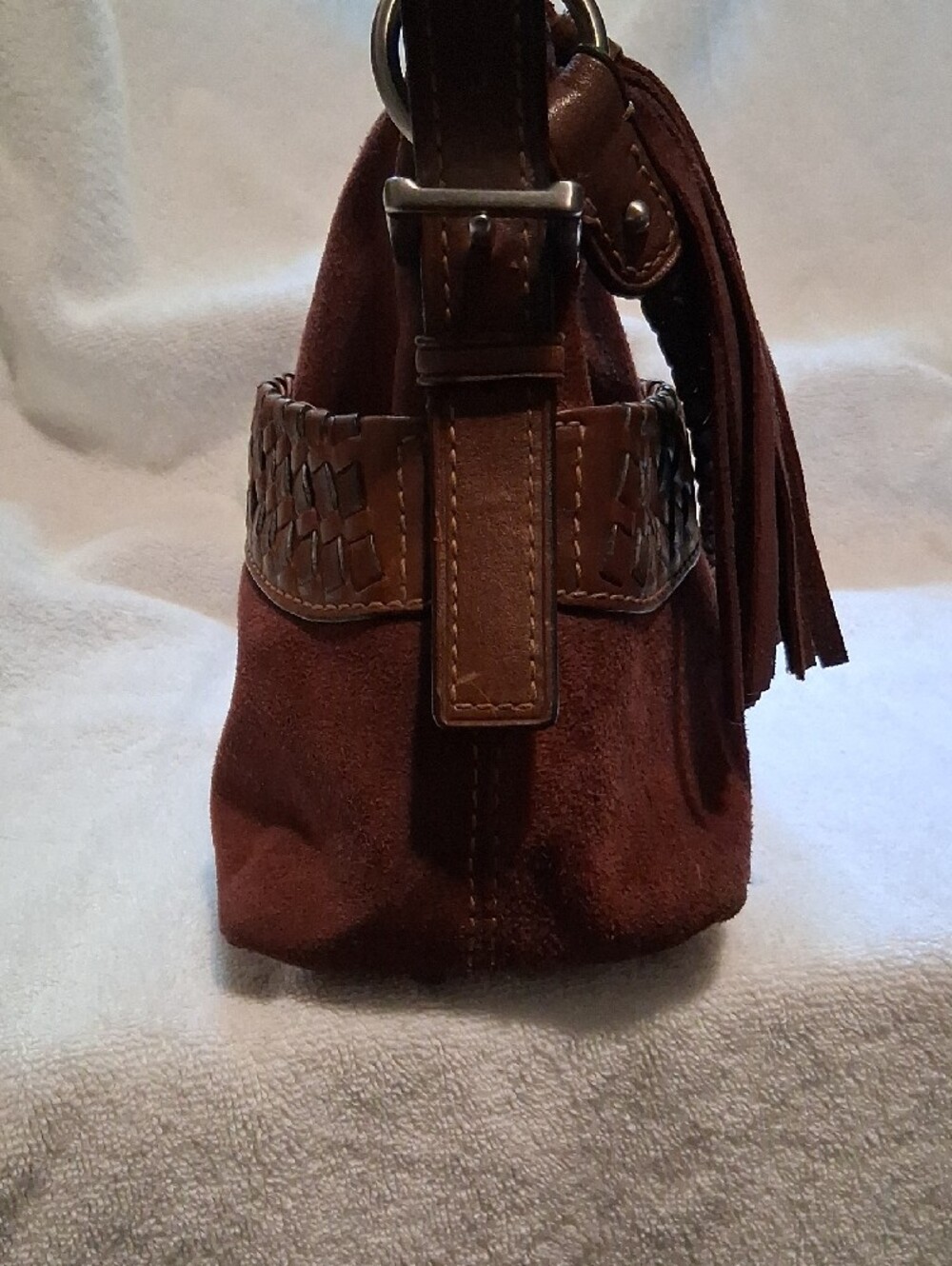 Fossil Brown Suede Braid I 7ed Shoulder Bag with Tassel - Picture 2 of 14